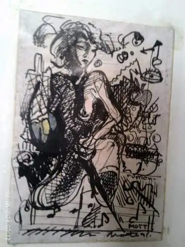 Akt sitzend "Mädchenakt" Mattal Mott impressionistisches Federzeichnung 