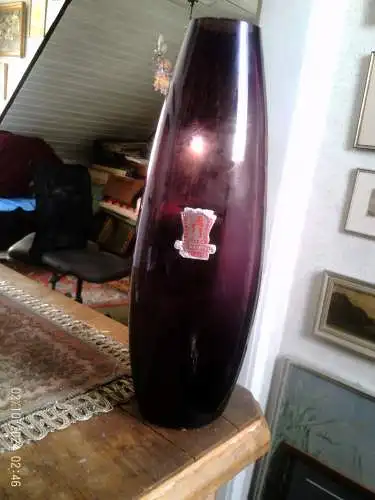 Violett Kristallglas Vase Fischer Fichtelberg Design:W Wagenfeld1951-56 H: 26 cm aus der Vitrine 
