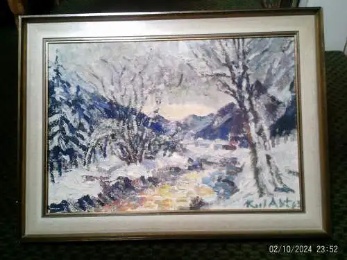 Karl Abt 1899 Pforzheim 1985  Impressionistisches Gemälde "Würmtal im Winter " deutscher Landschaftsmaler