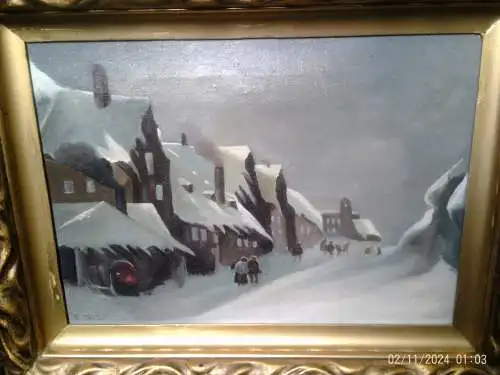 "Dorfidylle im Winter Weihnachten 1914 " F Tröltsch  Würzburg /Bayern ?