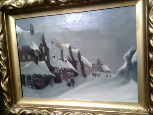 "Dorfidylle im Winter Weihnachten 1914 " F Tröltsch  Würzburg /Bayern ?