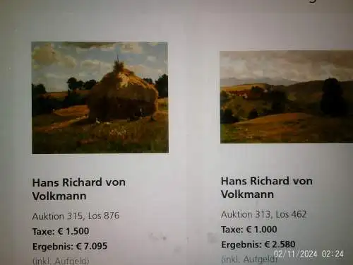 "Kirschen-Mandelblüte an der Oos in Baden Baden  " Zuschreibung : Volkmann, Hans Richard von Halle 1860 - 1927