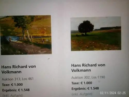 "Kirschen-Mandelblüte an der Oos in Baden Baden  " Zuschreibung : Volkmann, Hans Richard von Halle 1860 - 1927