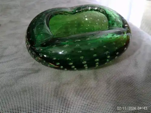 Murano Barovier Tosso? 60er 70er Jahre Schale Aschenbecher Glas grün Luftblasen
