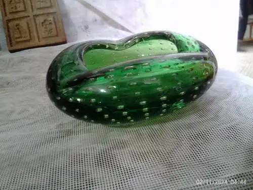 Murano Barovier Tosso? 60er 70er Jahre Schale Aschenbecher Glas grün Luftblasen