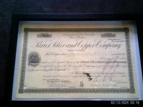 Aktie der Perrott Silver-and Copper 1898