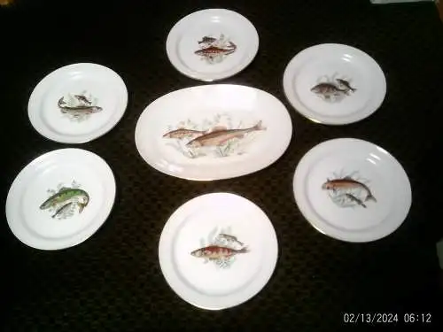 Richard Ginori Italien Fischservice 60 Jahre 6 Personen Essteller und Servierplatte !!