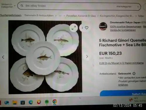 Richard Ginori Italien Fischservice 60 Jahre 6 Personen Essteller und Servierplatte !!
