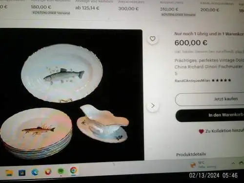 Richard Ginori Italien Fischservice 60 Jahre 6 Personen Essteller und Servierplatte !!