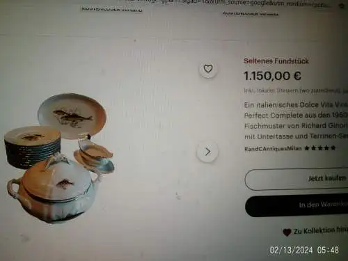 Richard Ginori Italien Fischservice 60 Jahre 6 Personen Essteller und Servierplatte !!