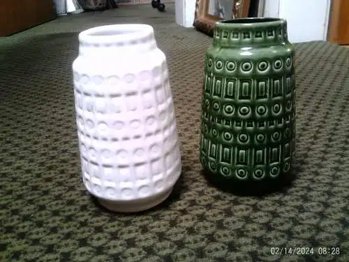 2 Stück berühmtes Dekor INKA herrlich weiss + grün Vase 60er Jahre Scheurich 260 18 Höhen : 18 cm