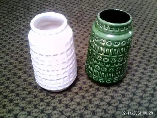 2 Stück berühmtes Dekor INKA herrlich weiss + grün Vase 60er Jahre Scheurich 260 18 Höhen : 18 cm