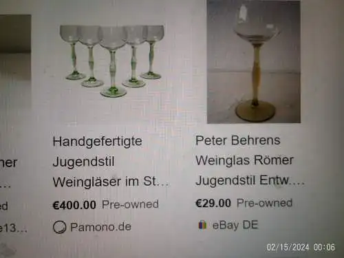 5 Original Jugendstil Gläser  von Peter Behrens Form Weingläser  Kuppa in Lilienform 1915H: 18,5cm