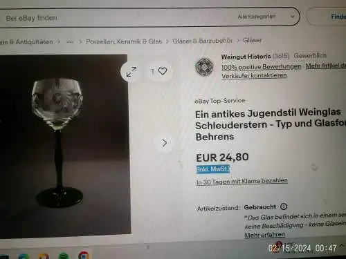 45 Original Jugendstil Gläser  von Peter Behrens Form Weingläser  Kuppa Schliff in Sternschliff 1915H: 18 cm