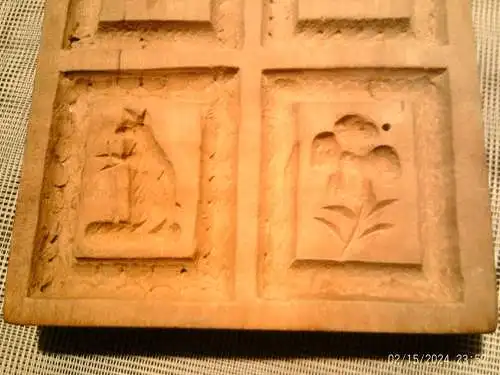 Springerle Modell 4 Motive um 1880 besonders seltene Motivwahl Kirschbaum 9x 10,5x 1,8 cm