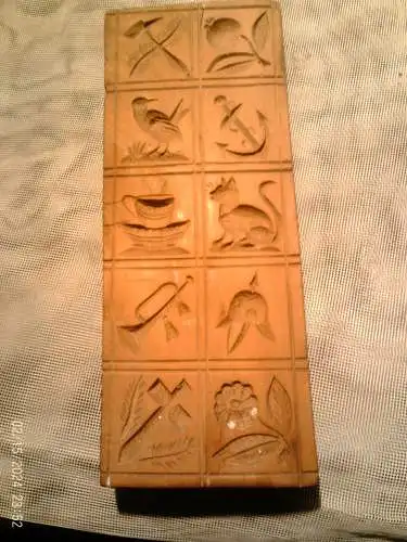 Springerle Modell 10 Motive um 1860 besonders seltene Motivwahl  Paradehelm Trompete Anker Kirschbaum 8,3x 22x 2,4 cm