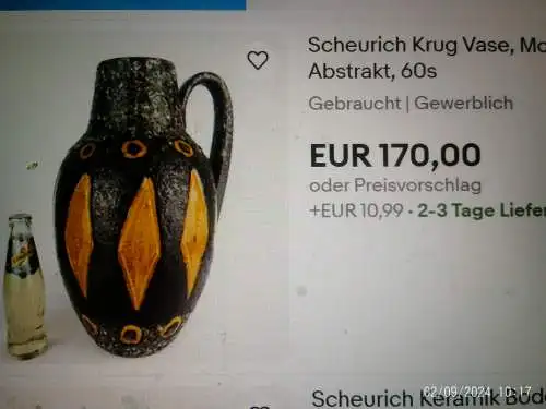 Scheurich Lora Crusty Multi Colour Henkelkanne Fat Lava Modell279-38 Keramik1960 tolle Farben 