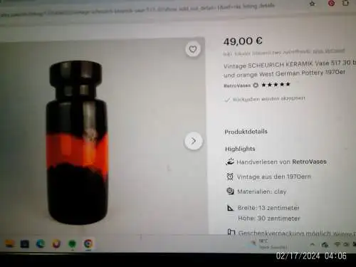 Scheurich Gerda Heukeroth Studio Line 517-30 Orange Rot Braun Lauflasur Höhe : 30 cm aus der Vitrine  Nur Originale: Artkunst24-de