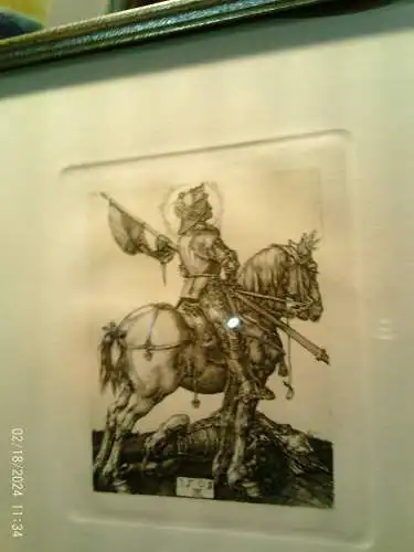  Artkunst24-de biete:  AlbrechDürer Radierung St.Georg zu Pferd , in der Patte signiert und 1508 datiert , ein späterer Abzug um 1960 in alter Rahmung und Verglasung Masse: 19,5 x 25,5 cm