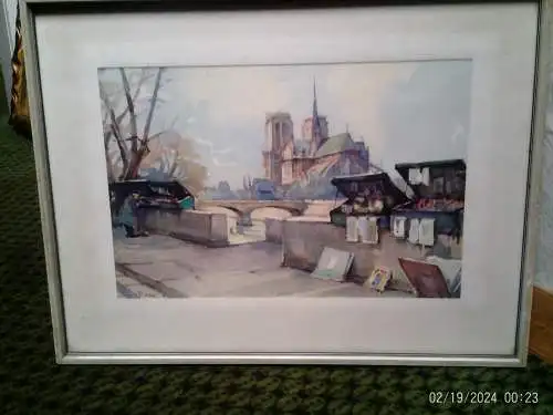  „Paris: Notre Dame. Bouquinistes au Quai de Montebello“.  MARC [ Pseudonym von NICOLAS MARKOVITCH, 1894-1964. 