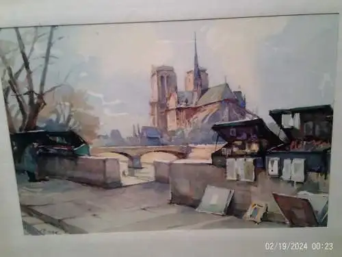  „Paris: Notre Dame. Bouquinistes au Quai de Montebello“.  MARC [ Pseudonym von NICOLAS MARKOVITCH, 1894-1964. 