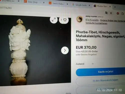 Phurba-Tibet, Hirschgeweih,Schnitzerei  Mahakalaköpfe, Nagas aus alter Sammlung!