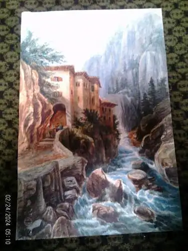 Pieter Franciscus Peters 1818-1903 "Tenno, Cascata del Varone, Grotta, Ingresso alla Cascata" signiert!!