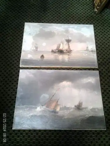 Paar Gemälde Marinen Maler Edward King Redmore 1860 Hull - 1943 " Britische Boote vor britischer Küste und Fischerboote vor der holländischen Küste" jeweils signiert 