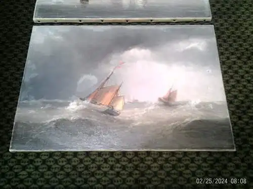 Paar Gemälde Marinen Maler Edward King Redmore 1860 Hull - 1943 " Britische Boote vor britischer Küste und Fischerboote vor der holländischen Küste" jeweils signiert 