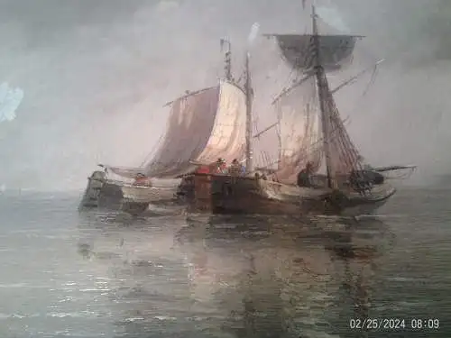 Paar Gemälde Marinen Maler Edward King Redmore 1860 Hull - 1943 " Britische Boote vor britischer Küste und Fischerboote vor der holländischen Küste" jeweils signiert 