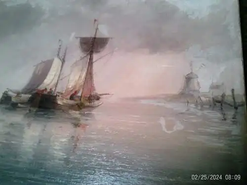 Paar Gemälde Marinen Maler Edward King Redmore 1860 Hull - 1943 " Britische Boote vor britischer Küste und Fischerboote vor der holländischen Küste" jeweils signiert 