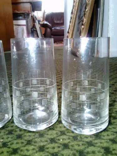 Anchor Hocking Kuist Libbey Sampler 5 konische Kristallgläser 1950 Schliffdekor