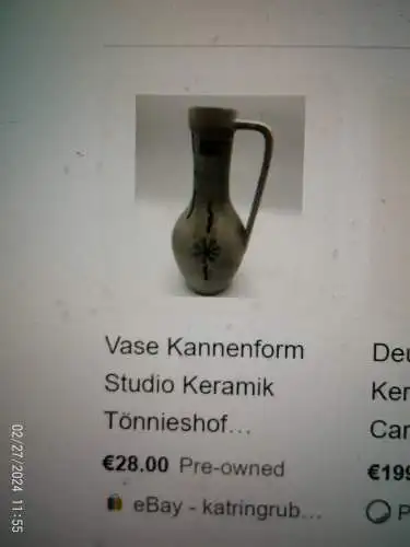 Kannenvase 1960-69 Designer:Halidan Kutla "Afrika "Carstens  Tönnishof1505-23 Etikett