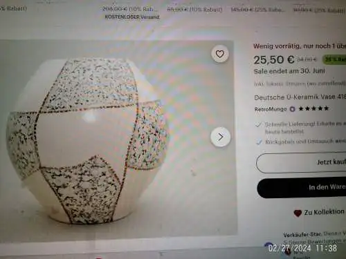 Milano Deutsche Ü-Keramik Vase 418 Mid Century1970 11,5 cm aus der Vitrine