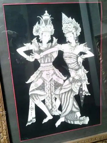 Ubud Bali Keliki Kawan Tänzer Tuschezeichnung signiert um 1950 