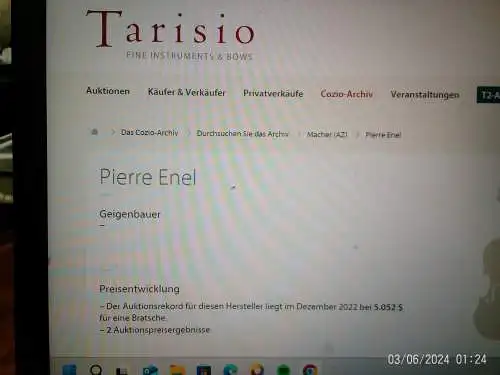 "3/4 Violine signiert Enel Pierre" Enel Pierre 1903 Lyon - ?   aus seiner Werkstätte in Neveau gefertigt 1945 , Enel Pierre war ein Meisterschüler seines Onkels Charles Pierre (1880 Paris 1954 ) in Paris ,