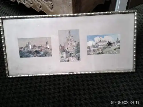 Triptychon 3 Aquarelle Schloss Meiningen Zeil Kirchberg Bihler um 1900 Rahmen Künstler Bihler war wohl aus Schw.Hall !