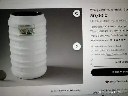 Tönnieshof Carstens, West Germany Ziffernkennzeichnung 4-15 Zeit: ca. 60er, 70er Jahre aus der Vitrine