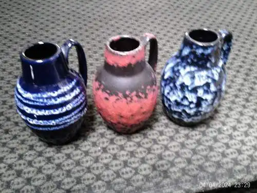 2 Heinz Siery Dekor Lora Rötliche  Lauflasuren +Fat Lava Mid Century Scheurich Keramik Vase Vintage 60 Ära H: 16cm  Formnummer: 414-16