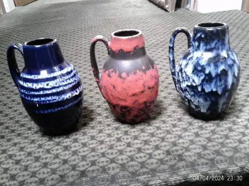 2 Heinz Siery Dekor Lora Rötliche  Lauflasuren +Fat Lava Mid Century Scheurich Keramik Vase Vintage 60 Ära H: 16cm  Formnummer: 414-16