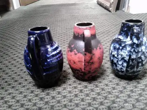 2 Heinz Siery Dekor Lora Rötliche  Lauflasuren +Fat Lava Mid Century Scheurich Keramik Vase Vintage 60 Ära H: 16cm  Formnummer: 414-16