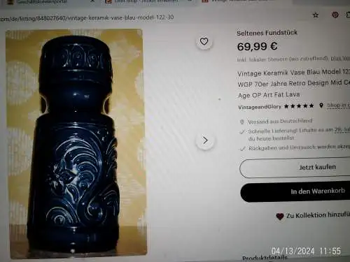 VEB Gräfenroda Space Keramik  um 1970 Form 122-30 !  H: 30 cm sehr gute Erhaltung!