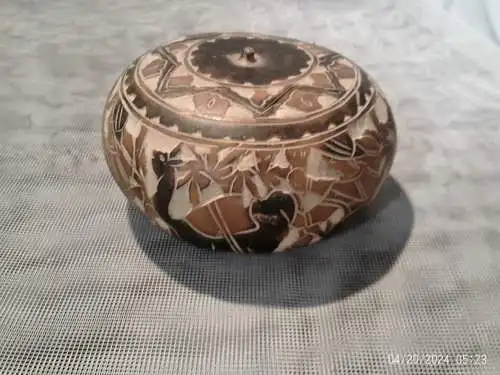 Vintage Geschnitzter Kürbis Geschichten Erzähler mit Kamele  mit Peru Handmade Volkskunde wohl 60 Jahre Masse: 11 x 7 cm