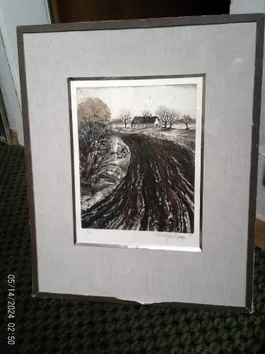 " Bauernhöfe mit bestelltem Feld " Ländliche Lithographie  Rudolf Alois Zörner 