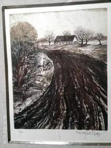 " Bauernhöfe mit bestelltem Feld " Ländliche Lithographie  Rudolf Alois Zörner 