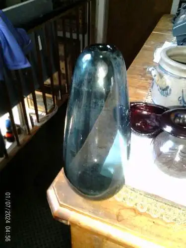 Trichtervase WMF Perlora blau, Entwurf Walter Dexel, 1950/60er, Ø 20 x 9 cm, ca700 g gute Erhaltung !