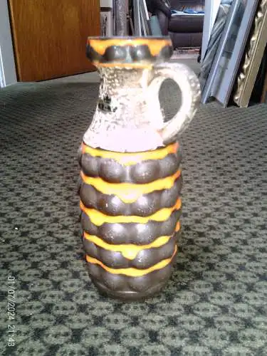 Bay Keramik  Vase Bommel Lava in Orangen und Braun Designer ist :Bodo Mans Formnummer: 65-20 aus den 1960-69 Jahren Fat Lava blau schwarz H: 20
