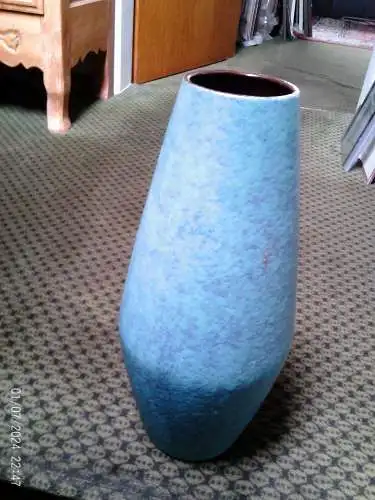 Carstens Oswald Kleudgen  1215-40  Türkis Möwen Eier Lasur Vintage 60-70 Ära Tischvase  Modernist  Höhe 40 cm  aus der Vitrine