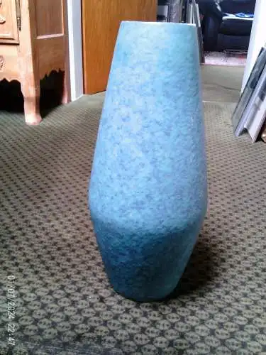 Carstens Oswald Kleudgen  1215-40  Türkis Möwen Eier Lasur Vintage 60-70 Ära Tischvase  Modernist  Höhe 40 cm  aus der Vitrine