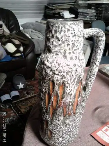 Scheurich Keramik - Modell 275-28 - Ohrvase Dekor Zickzack Designerin Gerda Heukeroth - Westdeutschland - 70er Jahre Vintage der 60-70s